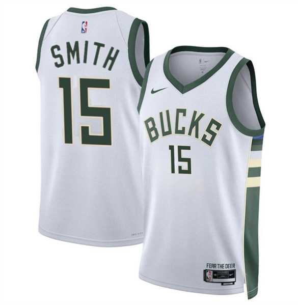 Mens Milwaukee Bucks #15 Tyler Smith White 2024 Draft Association Edition Stitched Basketball Jersey Dzhi->milwaukee bucks->NBA Jersey